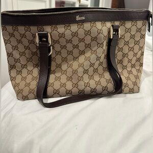 Authentic Gucci Abbey Zip Tote GG Canvas